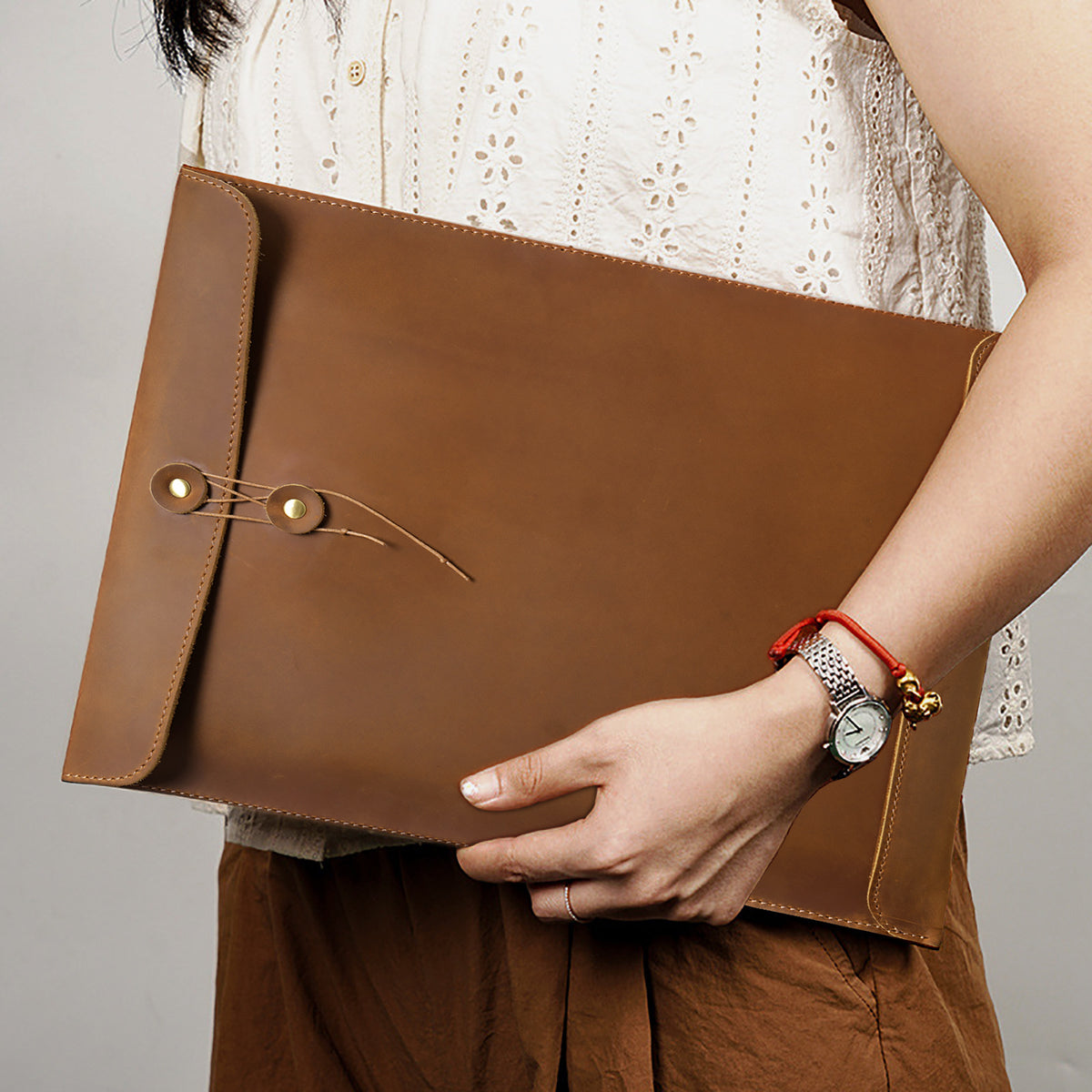 Genuine Leather A4 Document Folder – Large Capacity File Organizer