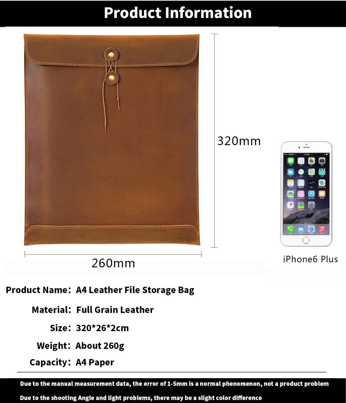 Genuine Leather A4 Document Folder – Large Capacity File Organizer