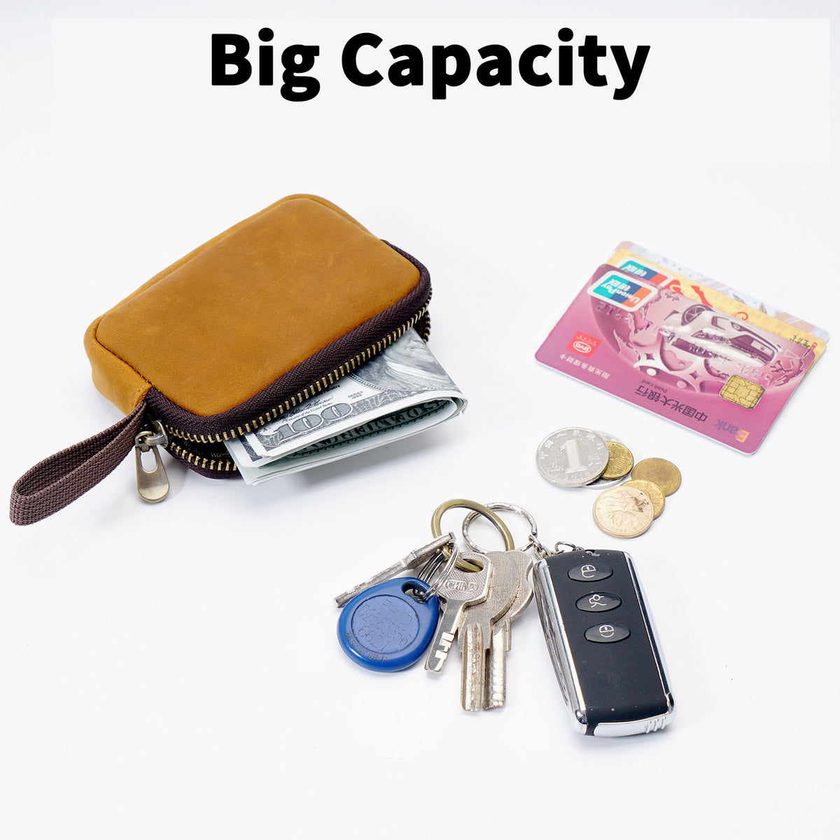 Pocket Chaos Tamer – Leather Mini Zip Pouch
