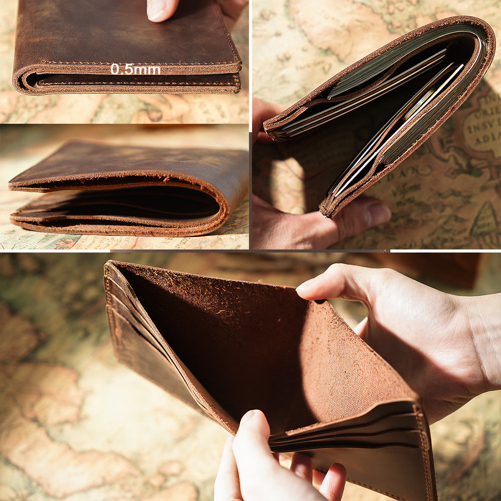 Crazy Horse Leather Bifold Wallet – Compact & Durable Card Organizer