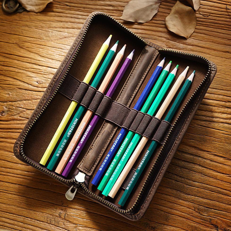 11 Pen Slots-Leather Pencil Case Zipper
