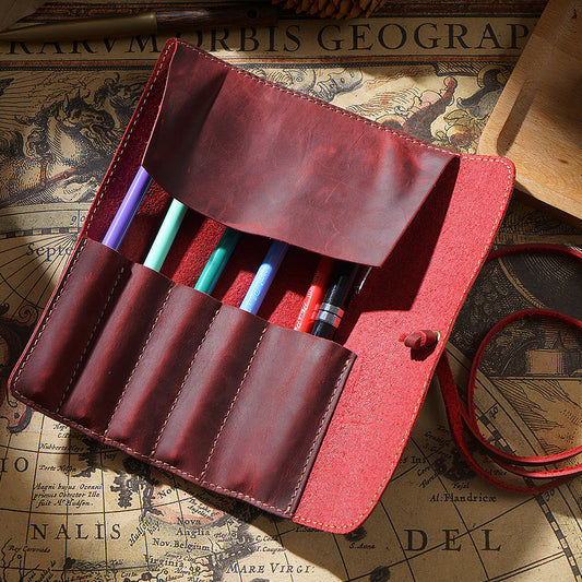 Leather 5-Pen Slot Roll-Up Pencil Case