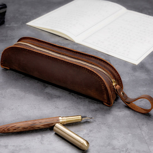 Slim & Stacked — Genuine Leather Zipper Pencil Case with Large Capacity