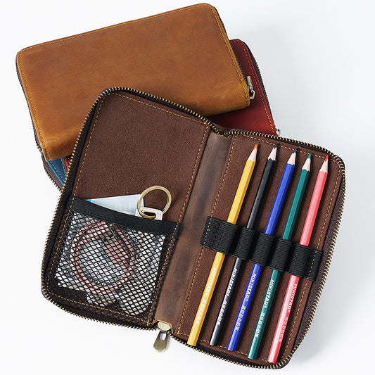 Desk Poet – Flat Leather Zipper Pencil Case