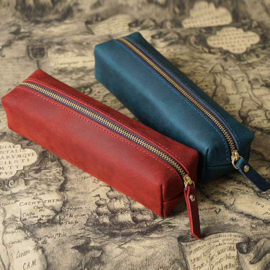 Leather Zipper Pen Case — Durable Pencil Pouch & Multi-Purpose Organizer
