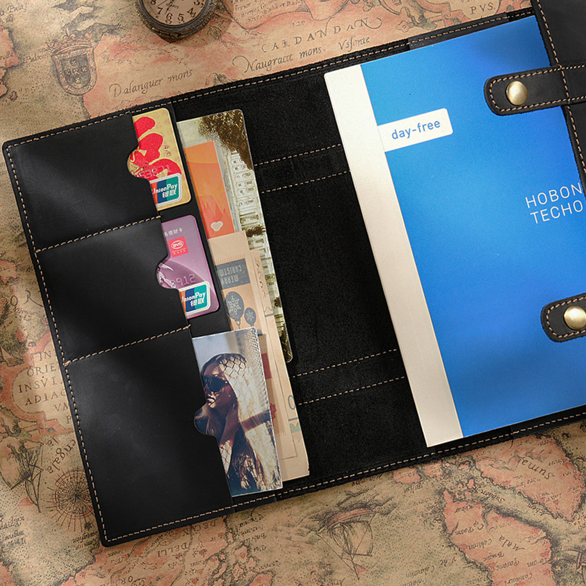 Fold & Tell – Triple-Fold Leather A5 Notebook with Dual Snap Closure