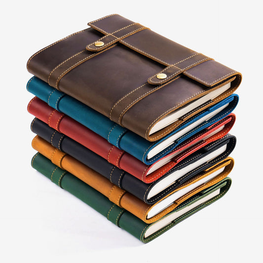 Fold & Tell – Triple-Fold Leather A5 Notebook with Dual Snap Closure