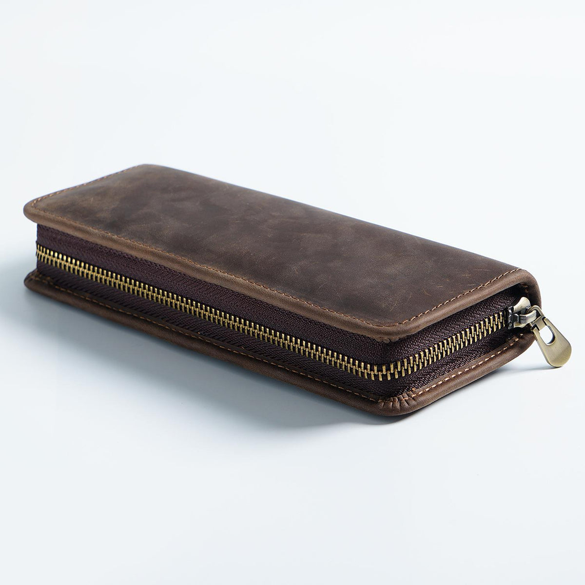 11 Pen Slots-Leather Pencil Case Zipper