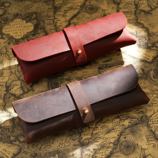 Vintage Leather Pen Case —  Pencil Pouch & Eyeglass Holder