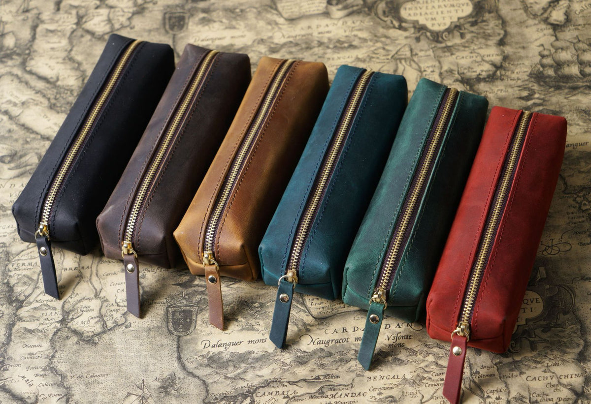 Leather Zipper Pen Case — Durable Pencil Pouch & Multi-Purpose Organizer