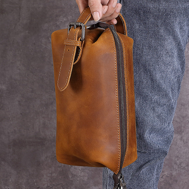 The Everything Clutch — Vintage Leather Multi-Function Toiletry & Handbag